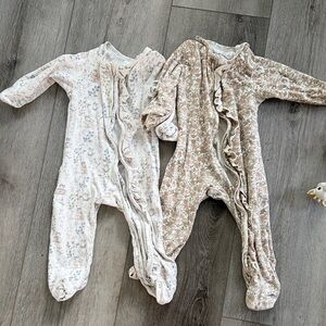 Floral Kids One Piece Set of two - Cream and Brown